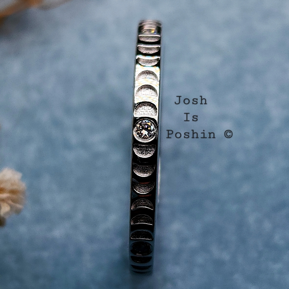 Genuine Diamond half moon ring in sterling silver